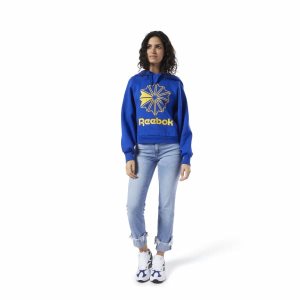 Reebok Classic Big Logo Fleece Kapuzenpullover Damen - Blau - DE 153-KMC